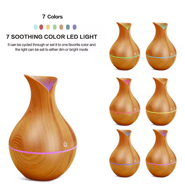 Diffuseur Huiles Essentielles USB 130ml – Bois LED Silencieux