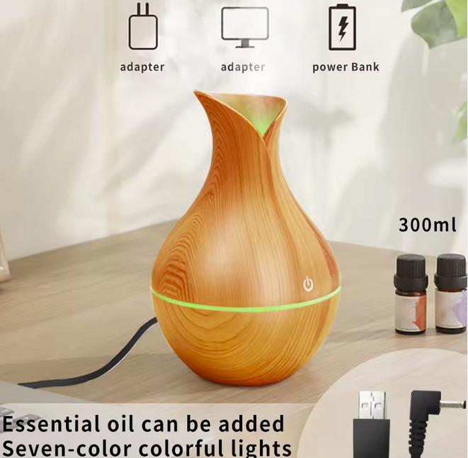 Diffuseur Huiles Essentielles USB 130ml – Bois LED Silencieux