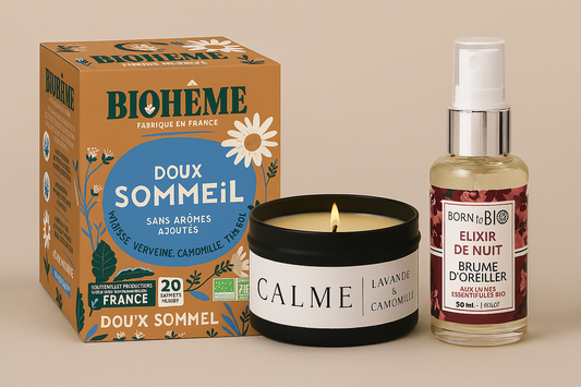 Coffret Sommeil Profond – Tisane Bio, Bougie Parfumée & Brume d’Oreiller