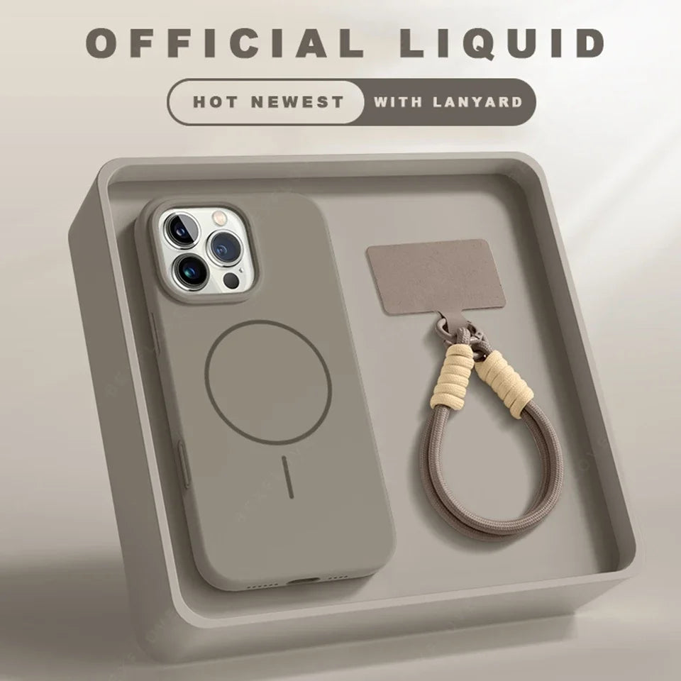 Coque iPhone MagSafe Officielle avec Lanière – Silicone Antichoc & Magnétique