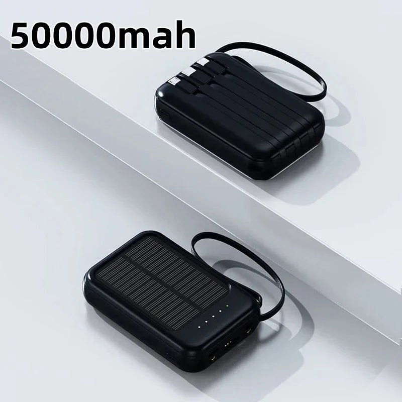 Batterie Solaire 50000mAh – Charge Ultra-Rapide, LED & 4 Câbles Inclus