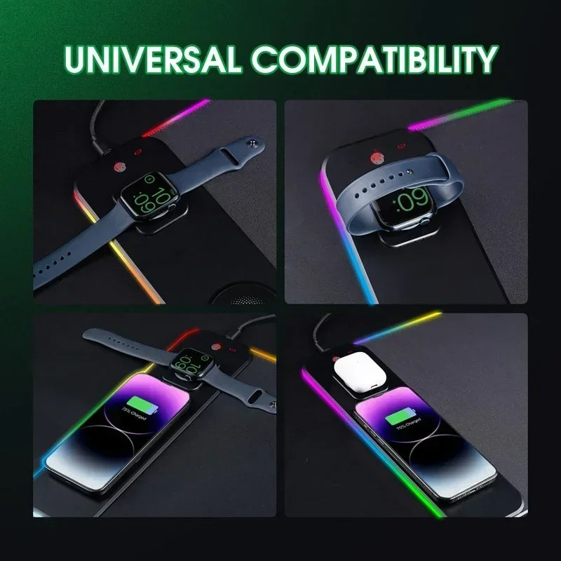 Tapis de Souris RGB avec Chargeur Sans Fil Magnétique 15W pour Téléphone