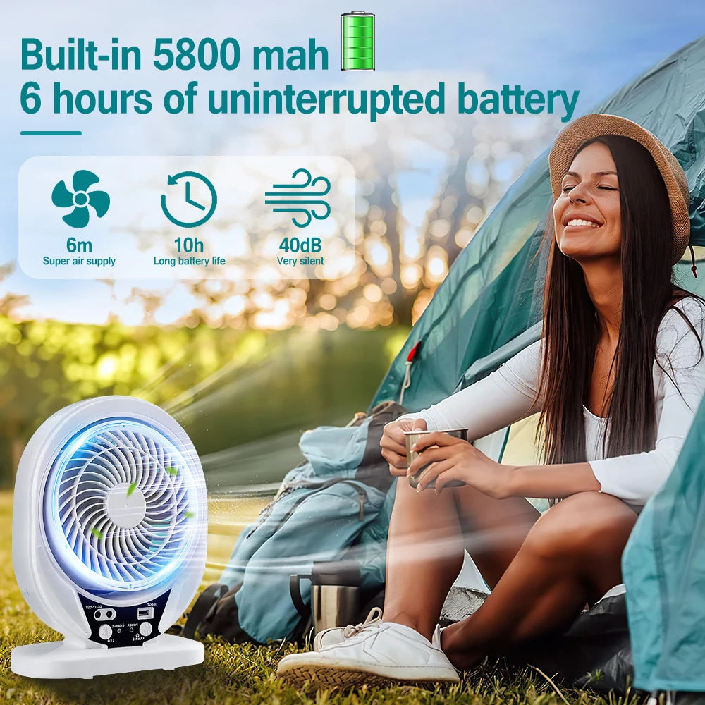Ventilateur Solaire Portable LED – Rechargeable & Silencieux pour Camping & Extérieur