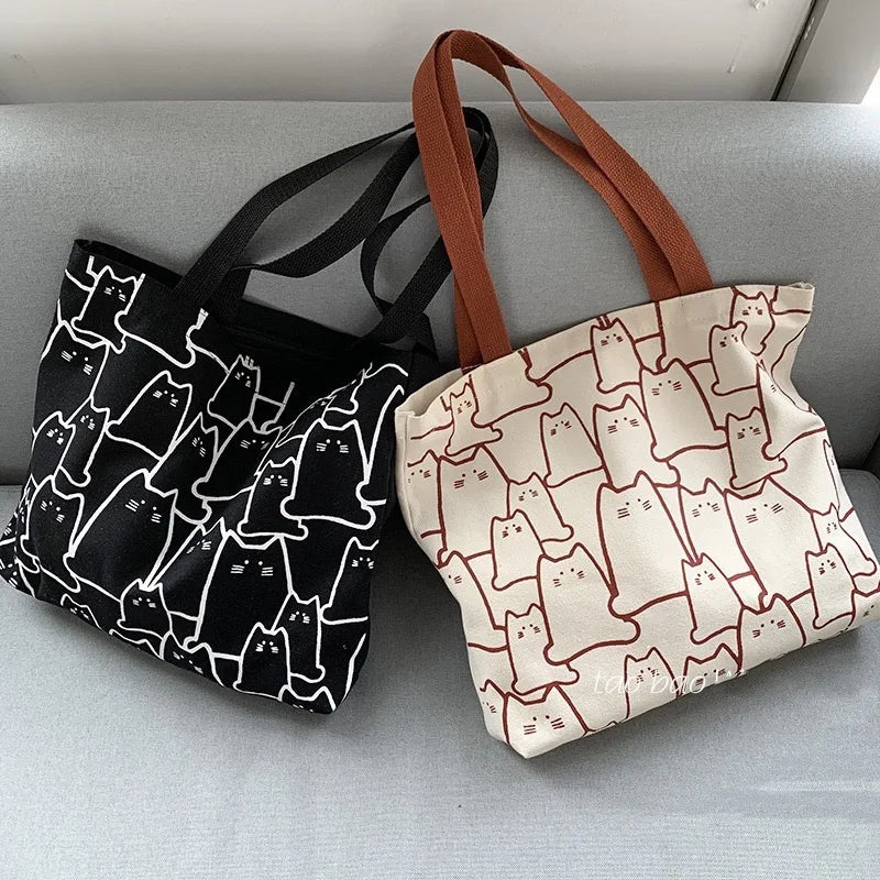 Sac Tote Femme Chat – Canvas & Zippé