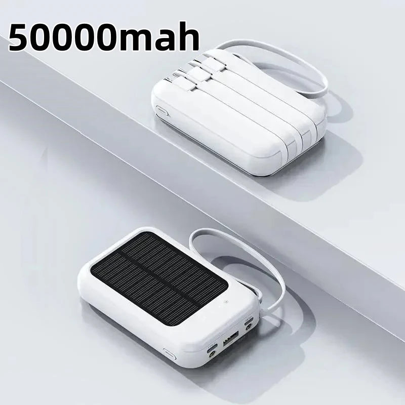 Batterie Solaire 50000mAh – Charge Ultra-Rapide, LED & 4 Câbles Inclus