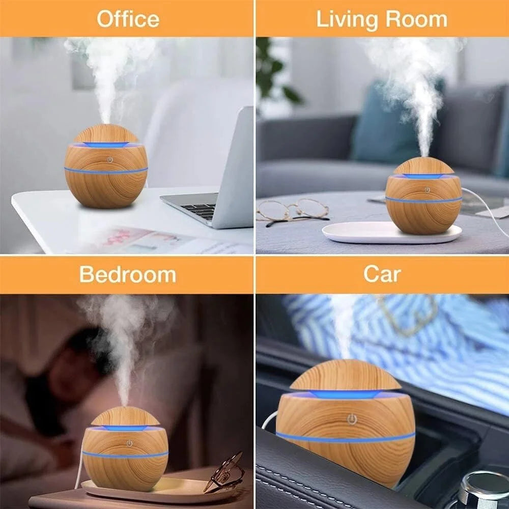 Diffuseur Brume & LED Bois – 200ml USB Silencieux