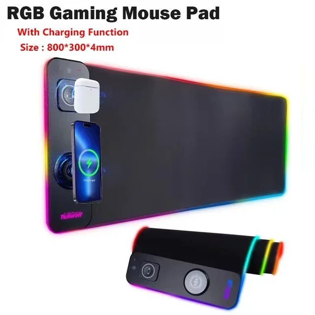 Tapis de Souris RGB avec Chargeur Sans Fil Magnétique 15W pour Téléphone