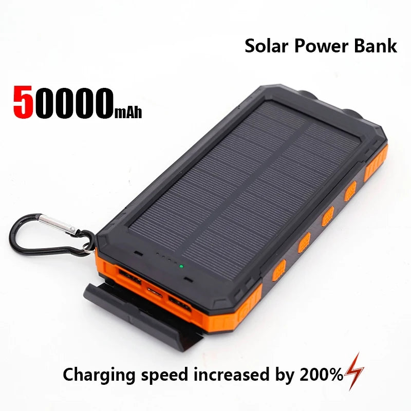 Batterie Solaire 50000mAh – Charge Rapide, LED Puissante, Boussole Intégrée