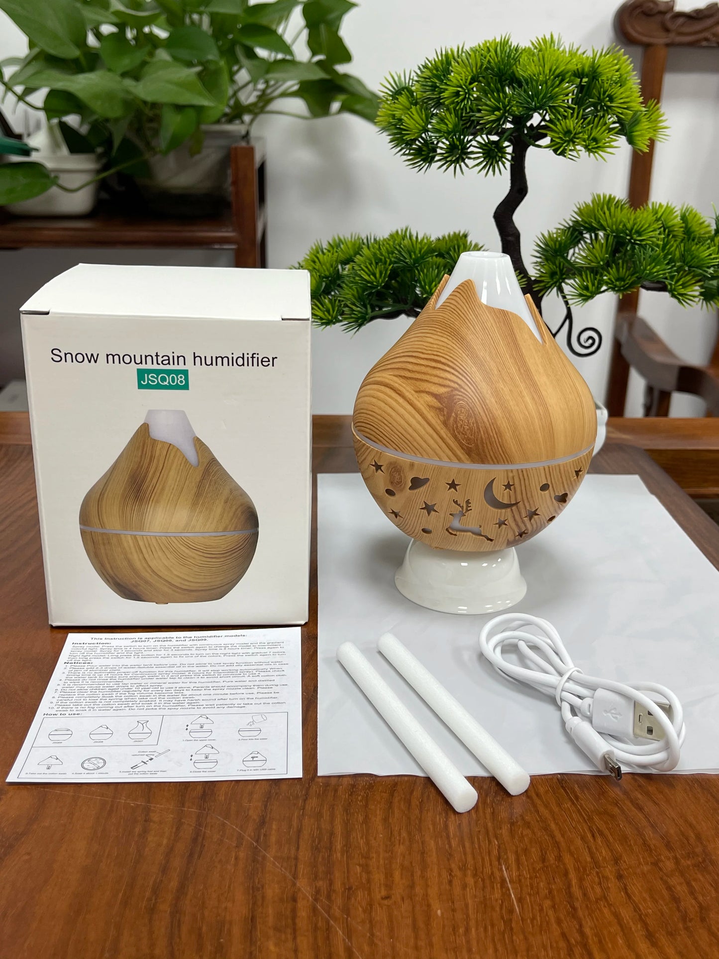 Mini Humidificateur USB Bois – LED & Diffuseur d’Arômes