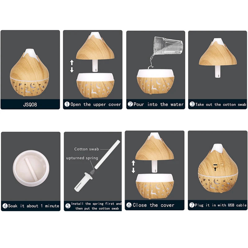 Mini Humidificateur USB Bois – LED & Diffuseur d’Arômes