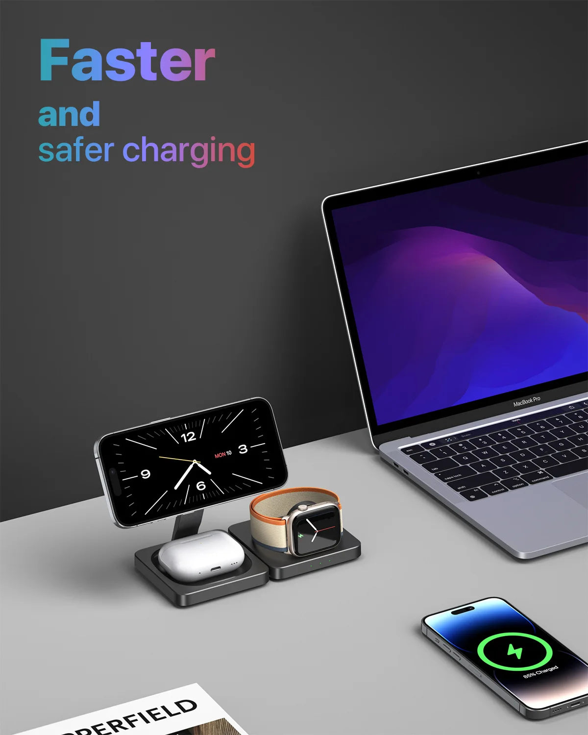 Chargeur 3-en-1 Sans Fil Magnétique 15W – iPhone & Apple Watch