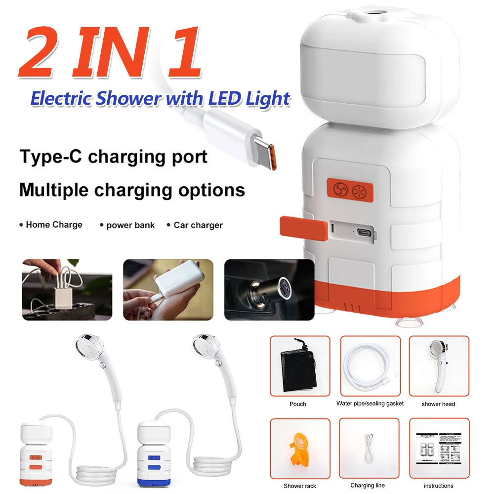Douche de Camping 2-en-1 avec Lampe LED Rechargeable IPX7