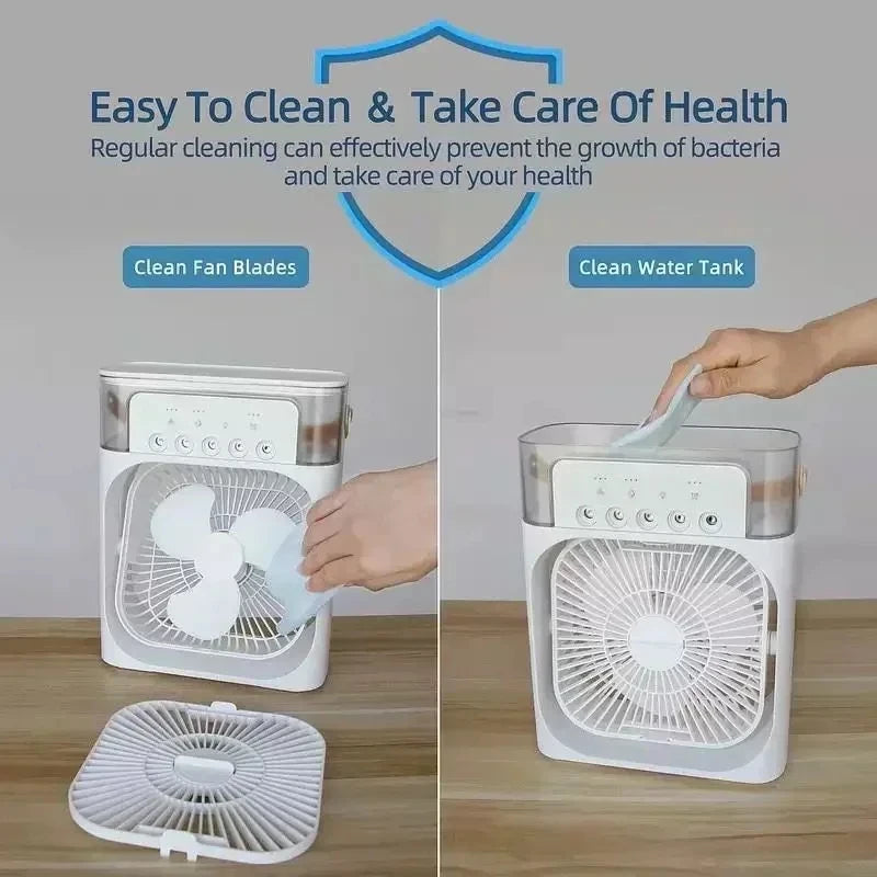 Ventilateur 3-en-1 Portable – Refroidisseur, Humidificateur & LED USB