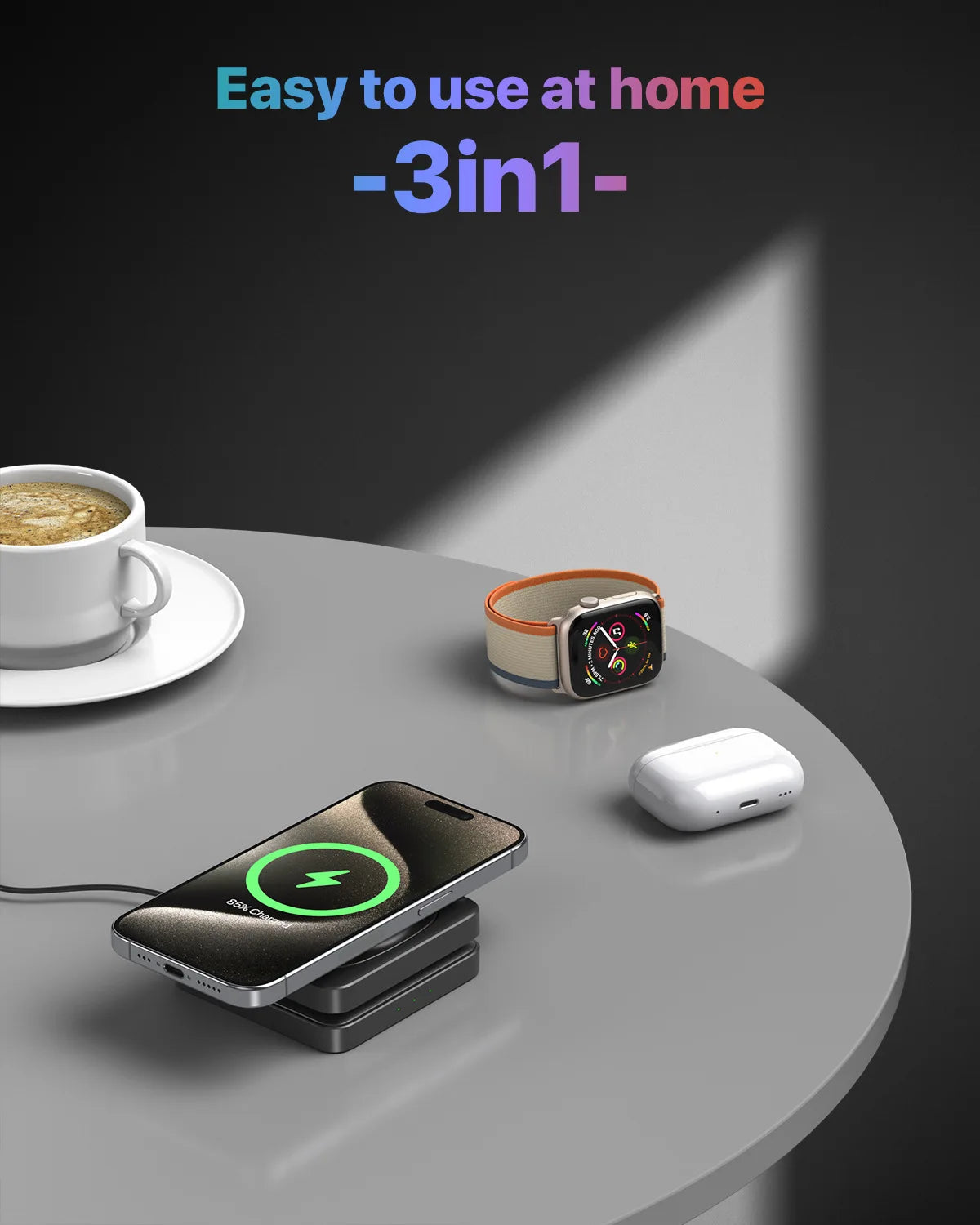 Chargeur 3-en-1 Sans Fil Magnétique 15W – iPhone & Apple Watch