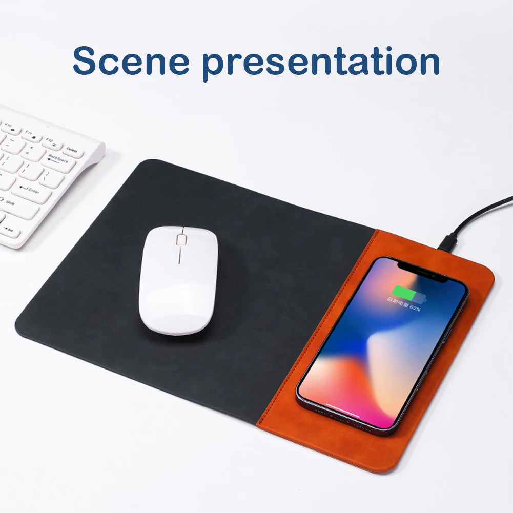 Tapis de Souris en Cuir avec Chargeur Sans Fil 15W – Bureau & Maison