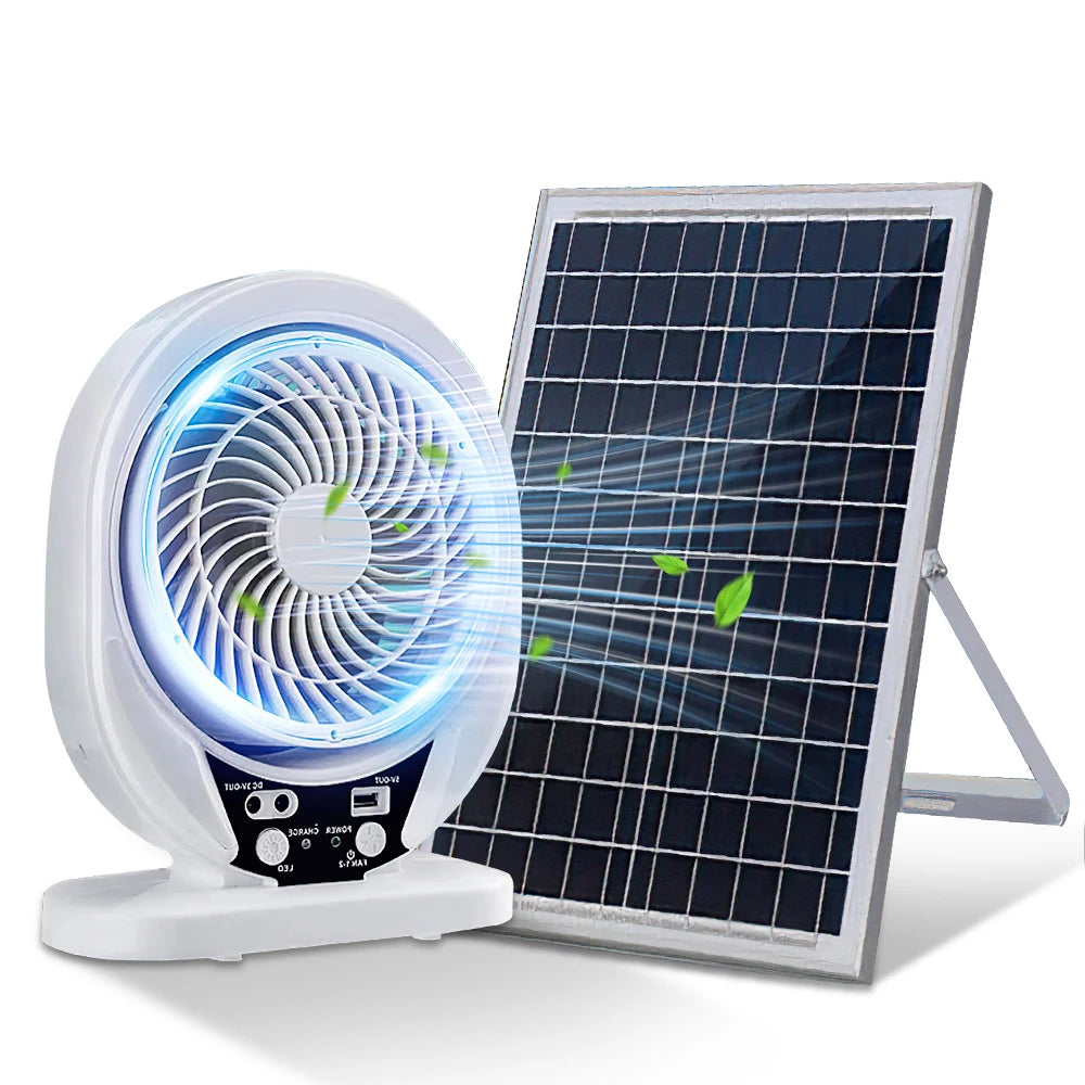 Ventilateur Solaire Portable LED – Rechargeable & Silencieux pour Camping & Extérieur