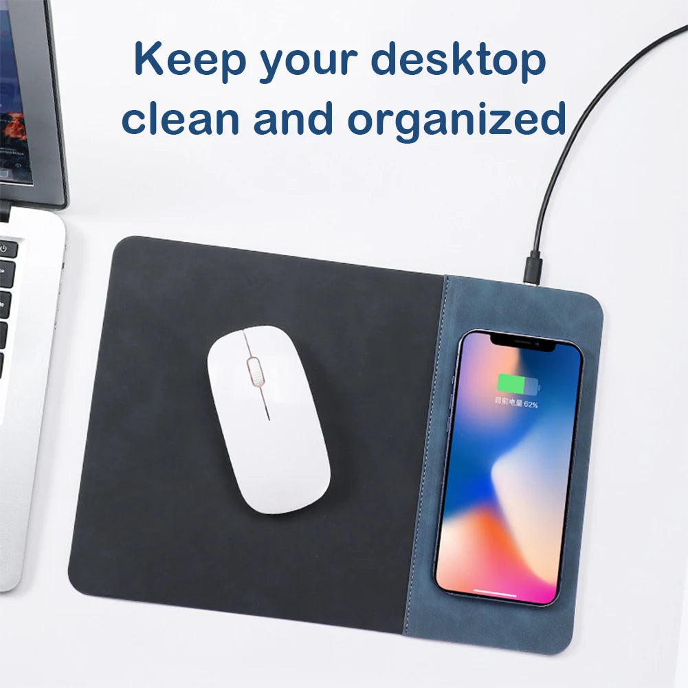 Tapis de Souris en Cuir avec Chargeur Sans Fil 15W – Bureau & Maison