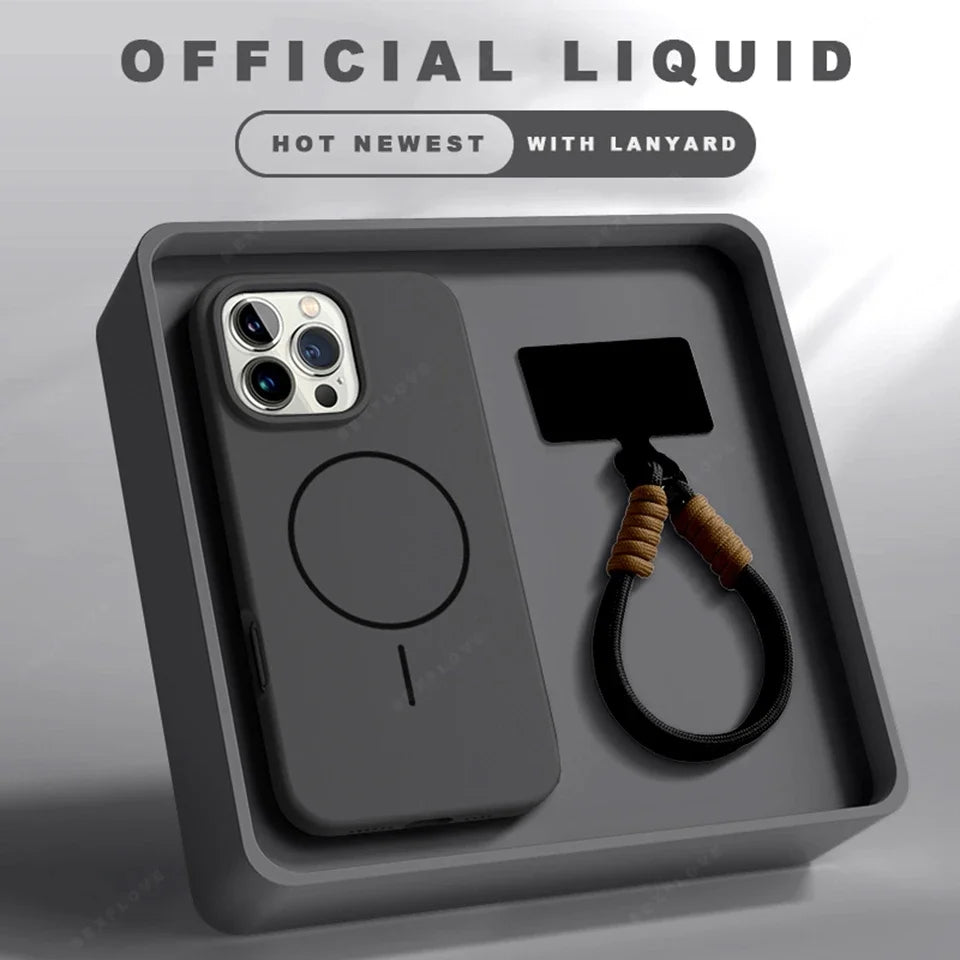 Coque iPhone MagSafe Officielle avec Lanière – Silicone Antichoc & Magnétique