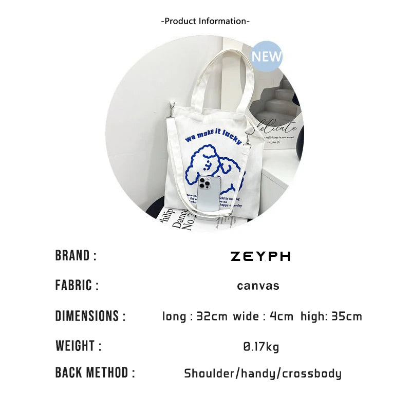 Sac tote cartoon femme – toile casual Zeyph