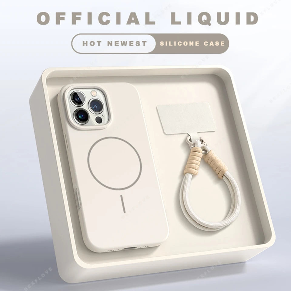 Coque iPhone MagSafe Officielle avec Lanière – Silicone Antichoc & Magnétique