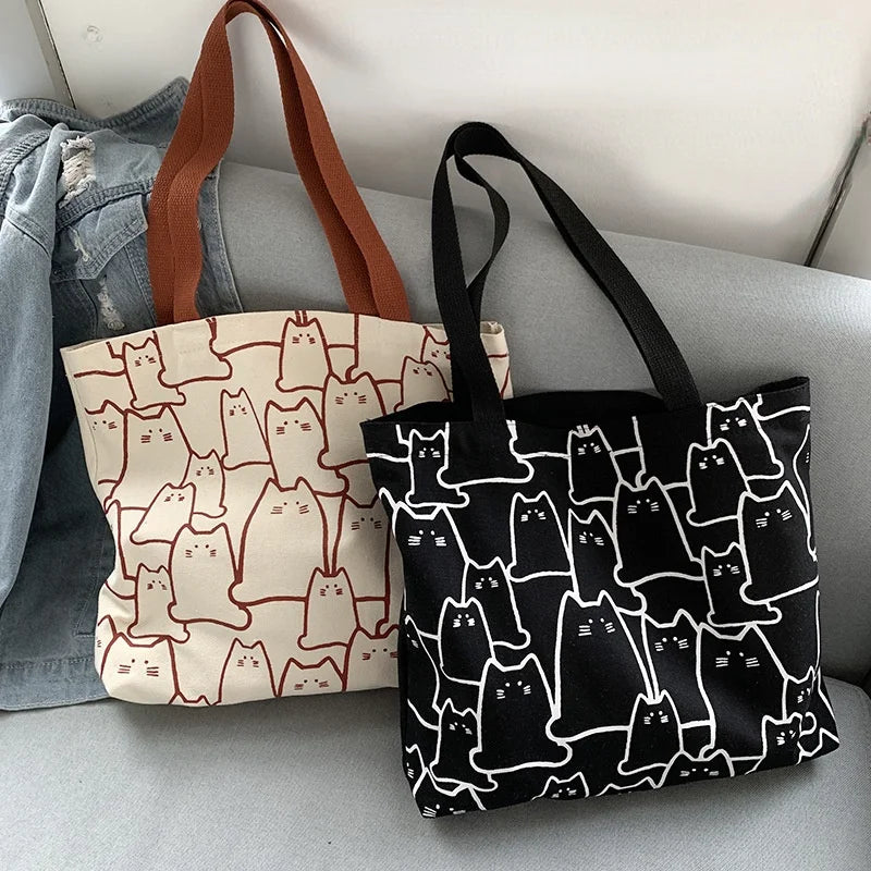 Sac Tote Femme Chat – Canvas & Zippé