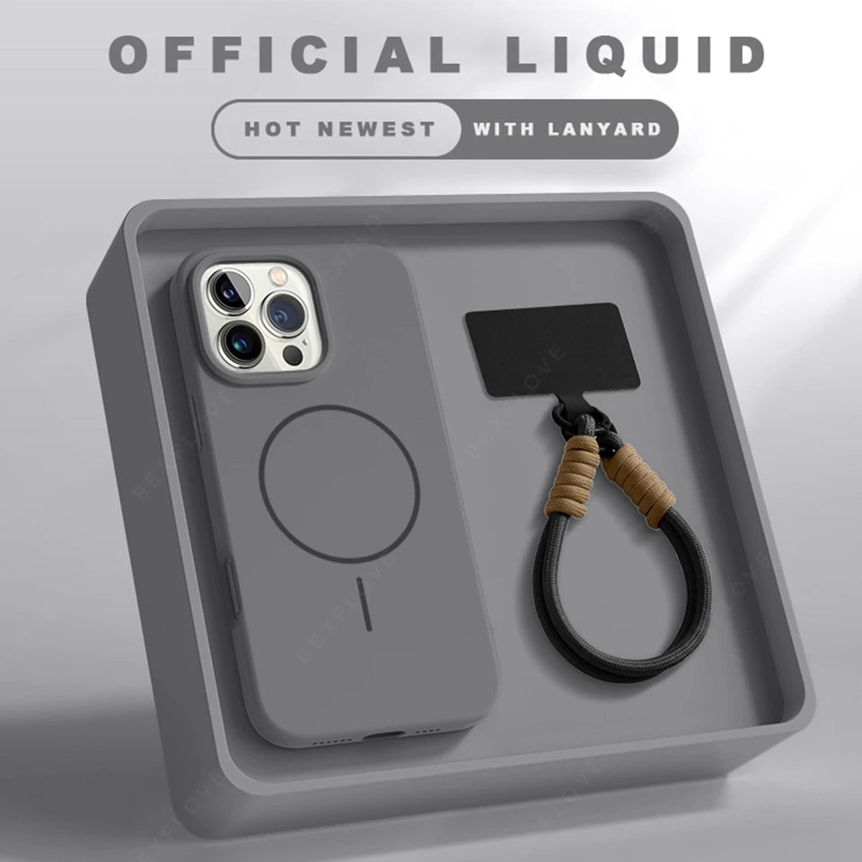 Coque iPhone MagSafe Officielle avec Lanière – Silicone Antichoc & Magnétique