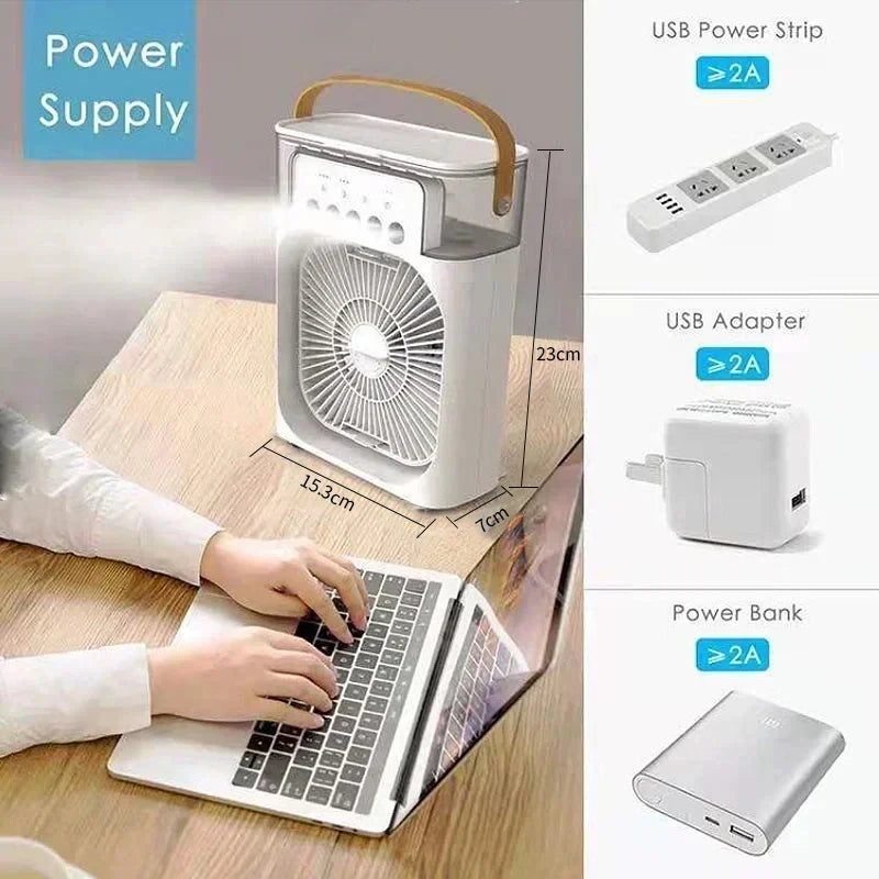 Ventilateur 3-en-1 Portable – Refroidisseur, Humidificateur & LED USB