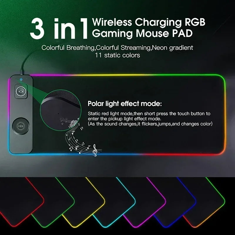 Tapis de Souris RGB avec Chargeur Sans Fil Magnétique 15W pour Téléphone