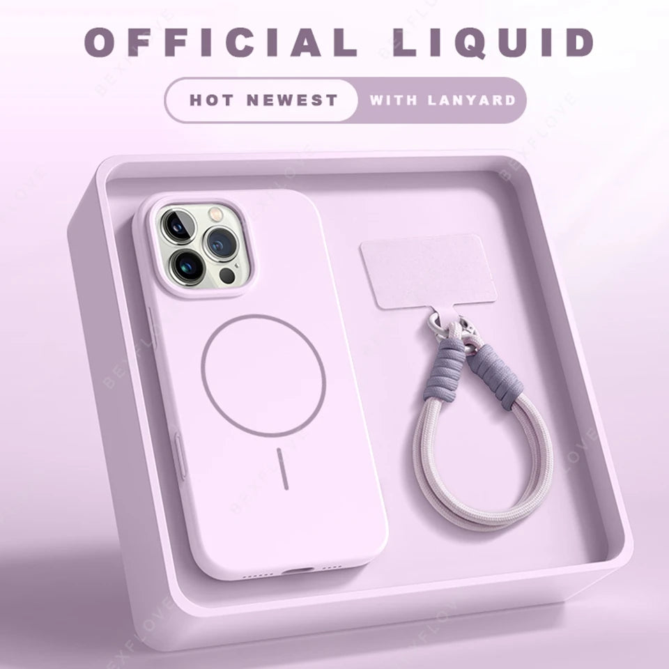 Coque iPhone MagSafe Officielle avec Lanière – Silicone Antichoc & Magnétique