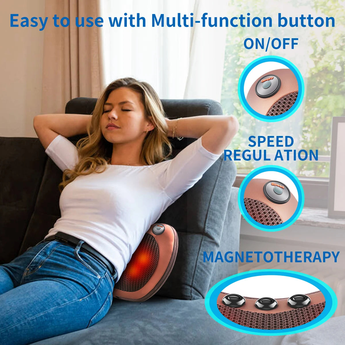 Oreiller de Massage Shiatsu Chauffant – Relaxation Nuque, Dos & Épaules