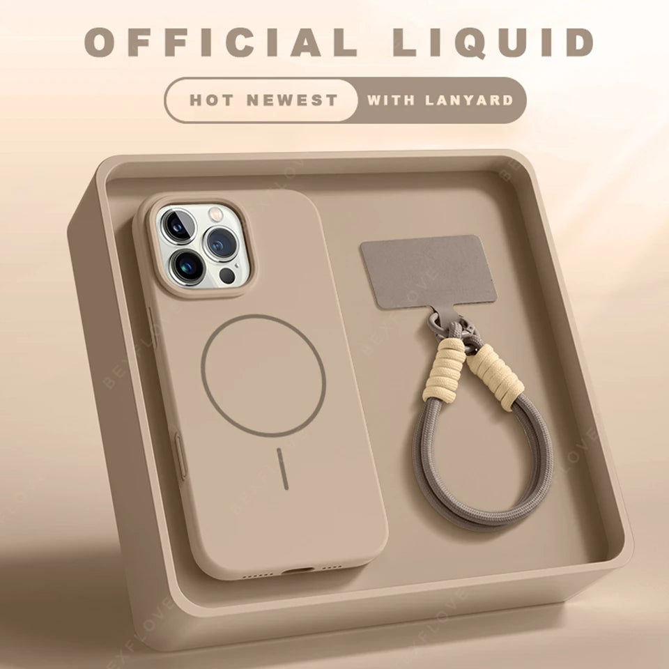 Coque iPhone MagSafe Officielle avec Lanière – Silicone Antichoc & Magnétique