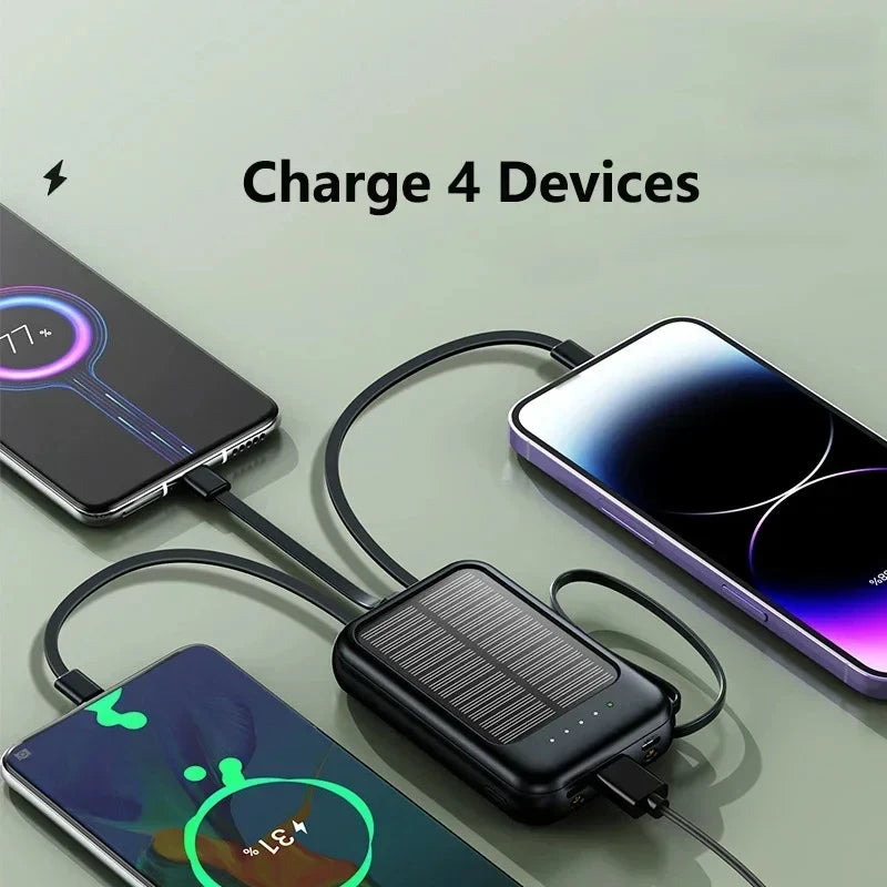 Batterie Solaire 50000mAh – Charge Ultra-Rapide, LED & 4 Câbles Inclus