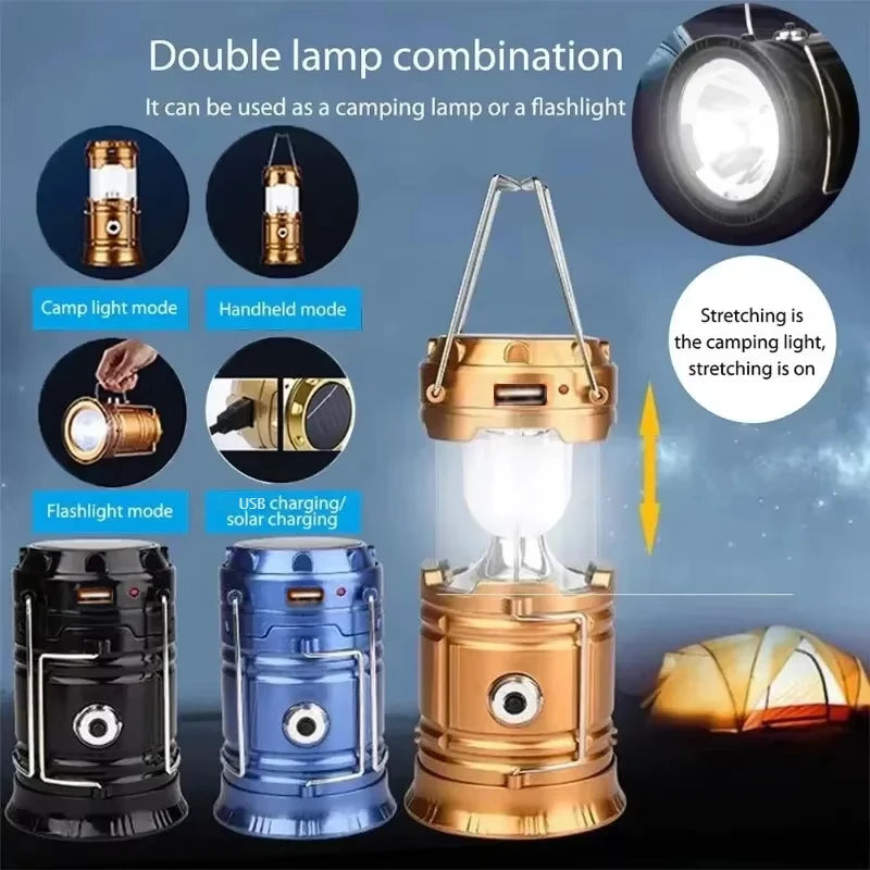 Lampe de Camping Solaire – Torche LED Rechargeable Étanche et Télescopique