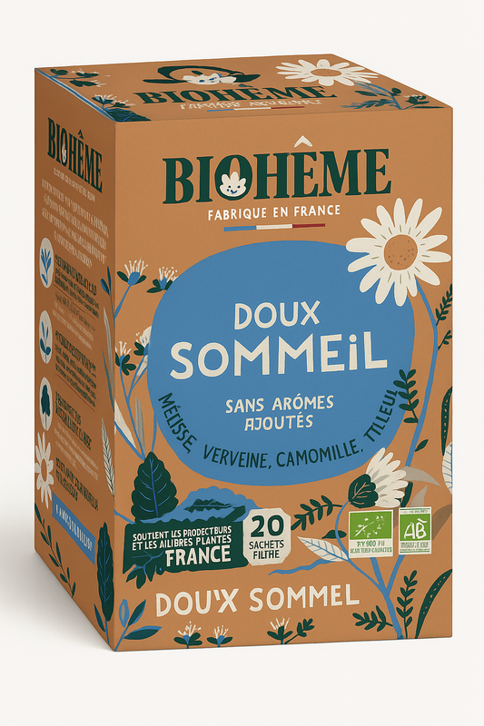 Infusion Bio Doux Sommeil – Mélisse, Verveine, Camomille, Tilleul