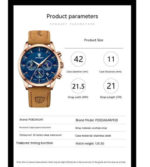 Montre Homme POEDAGAR Quartz Étanche – Multifonction & Élégance
