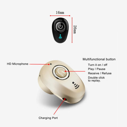 Mini Écouteur Bluetooth Invisible – Réduction de Bruit, Microphone Intégré