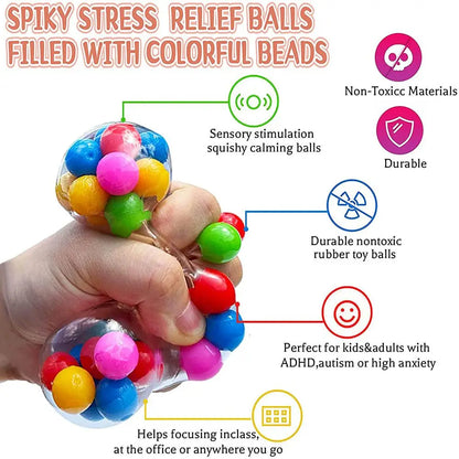 Balle Anti-Stress Sensorielle à Presser – Perles d’Eau Colorées pour Enfants et Adultes