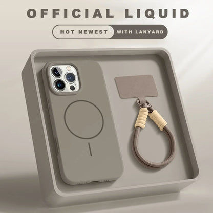 Coque iPhone MagSafe Officielle avec Lanière – Silicone Antichoc & Magnétique