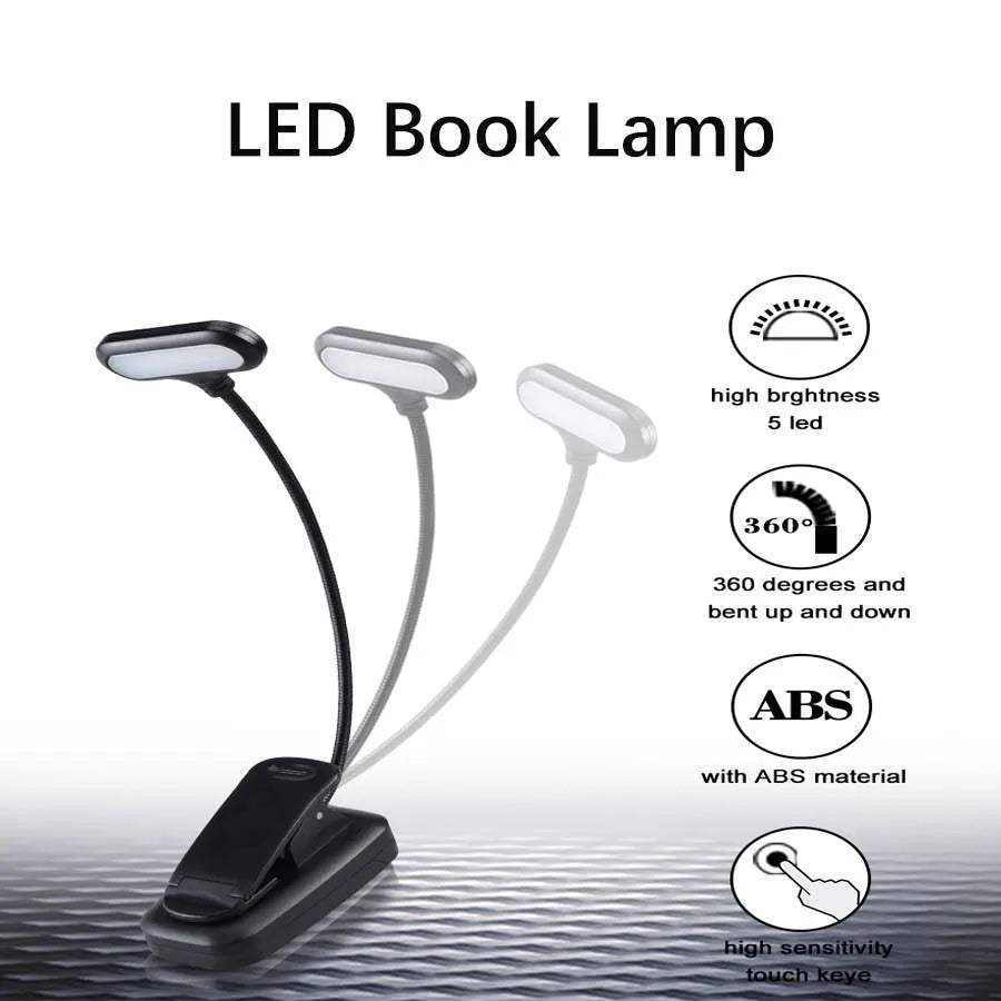 Lampe de Lecture LED Portable avec Pince - Lumière Blanche Réglable