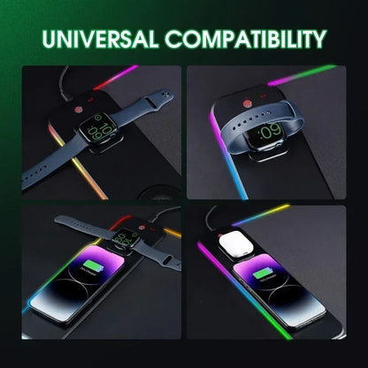 Tapis de Souris RGB avec Chargeur Sans Fil Magnétique 15W pour Téléphone