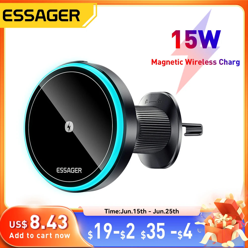 Support Voiture MagSafe Essager 15W – iPhone 13 à 15 Pro Max