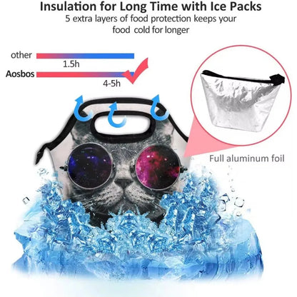 Sac Lunch Isotherme Chat Lunettes – Léger, Grand, Étanche