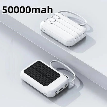 Batterie Solaire 50000mAh – Charge Ultra-Rapide, LED & 4 Câbles Inclus