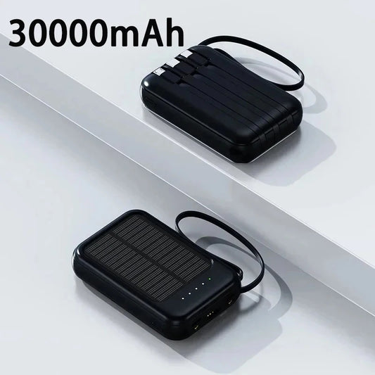 Batterie Solaire 30000mAh – Charge Ultra-Rapide, LED & 4 Câbles Inclus