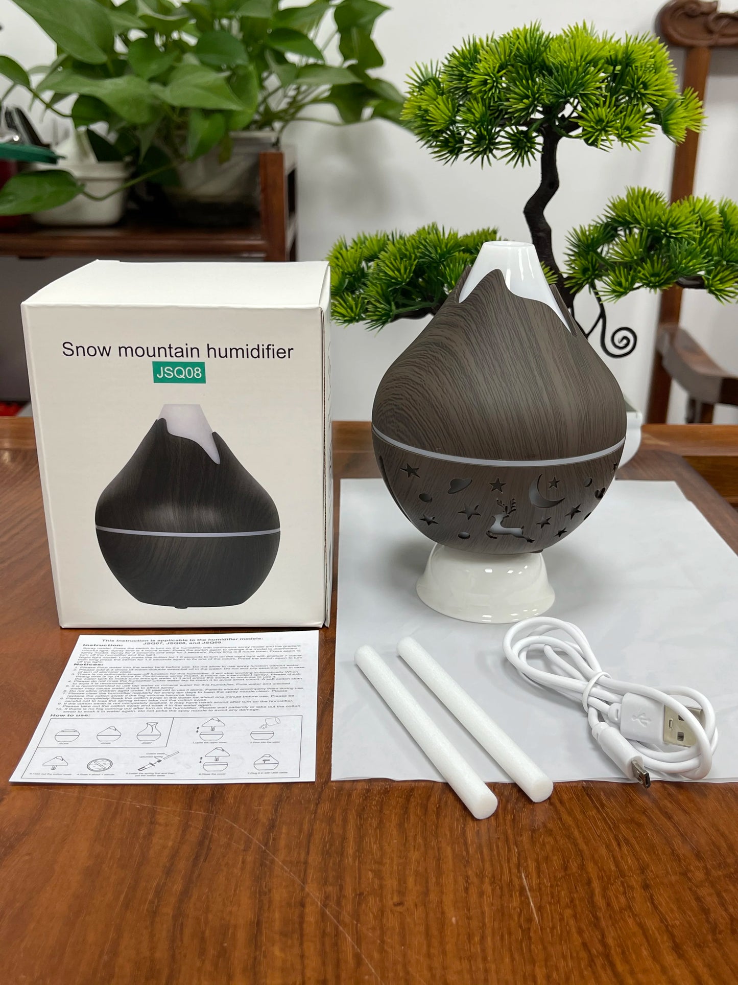 Mini Humidificateur USB Bois – LED & Diffuseur d’Arômes