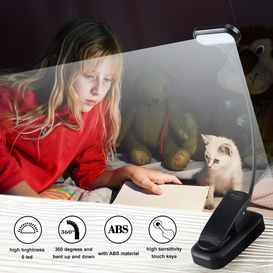 Lampe de Lecture LED Portable avec Pince - Lumière Blanche Réglable