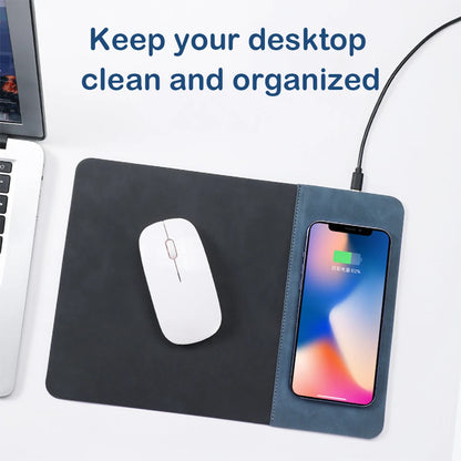 Tapis de Souris en Cuir avec Chargeur Sans Fil 15W – Bureau & Maison