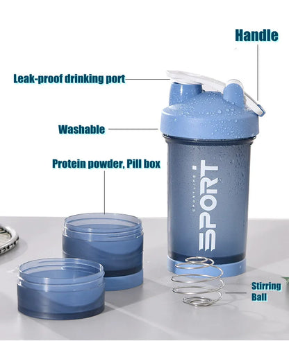 Bouteille de Sport 500ML 3 Couches | Shaker Protéines Portable Sans BPA