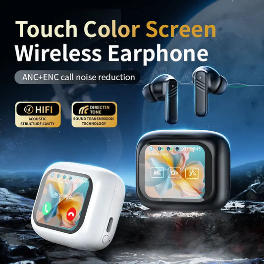 Écouteurs Sans Fil Bluetooth 5.3 – ANC, Écran Tactile, 24h