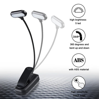 Lampe de Lecture LED Portable avec Pince - Lumière Blanche Réglable